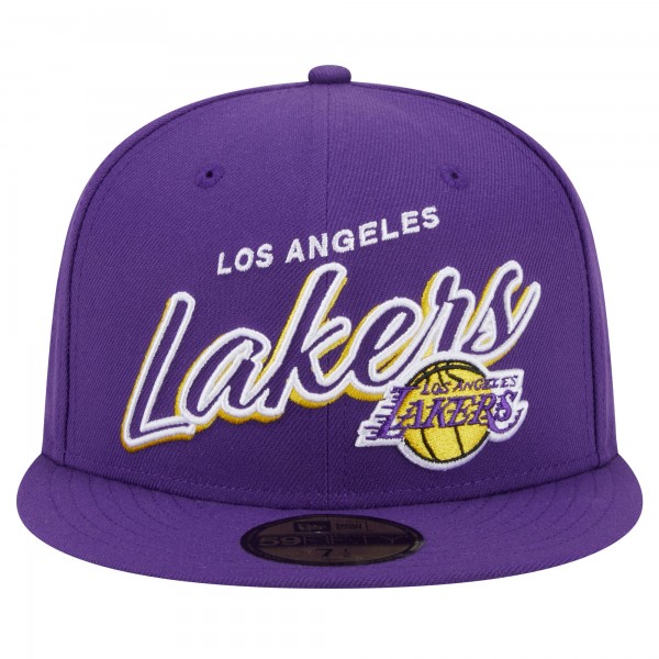 Бейсболка Los Angeles Lakers New Era Purple Sport Night Script Sided 59FIFTY