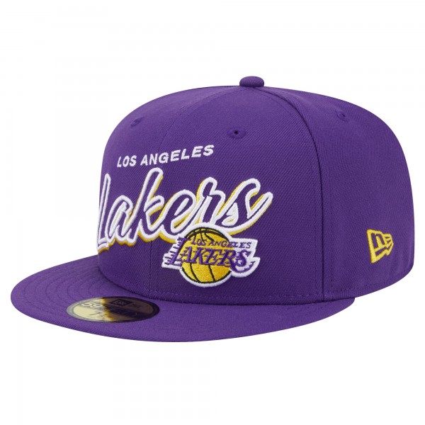 Бейсболка Los Angeles Lakers New Era Purple Sport Night Script Sided 59FIFTY
