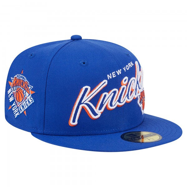 Бейсболка New York Knicks New Era Blue Sport Night Script Sided 59FIFTY