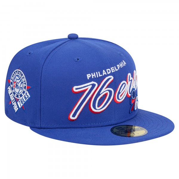 Бейсболка Philadelphia 76ers New Era Royal Sport Night Script Sided 59FIFTY