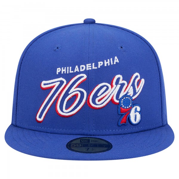 Бейсболка Philadelphia 76ers New Era Royal Sport Night Script Sided 59FIFTY