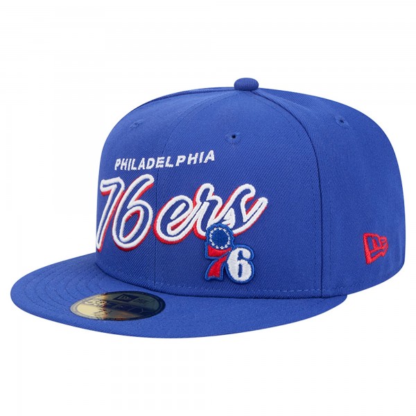 Бейсболка Philadelphia 76ers New Era Royal Sport Night Script Sided 59FIFTY