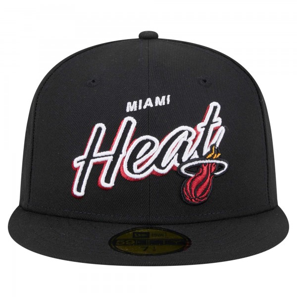 Бейсболка Miami Heat New Era Black Sport Night Script Sided 59FIFTY