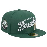 Бейсболка Milwaukee Bucks New Era Hunter Green Sport Night Script Sided 59FIFTY