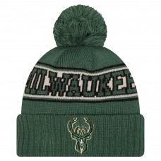 Шапка с помпоном Milwaukee Bucks New Era Hunter Green Throwback Retro Cuffed Knit