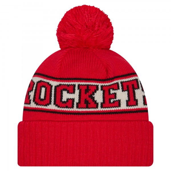 Шапка с помпоном Houston Rockets New Era Red Throwback Retro Cuffed Knit