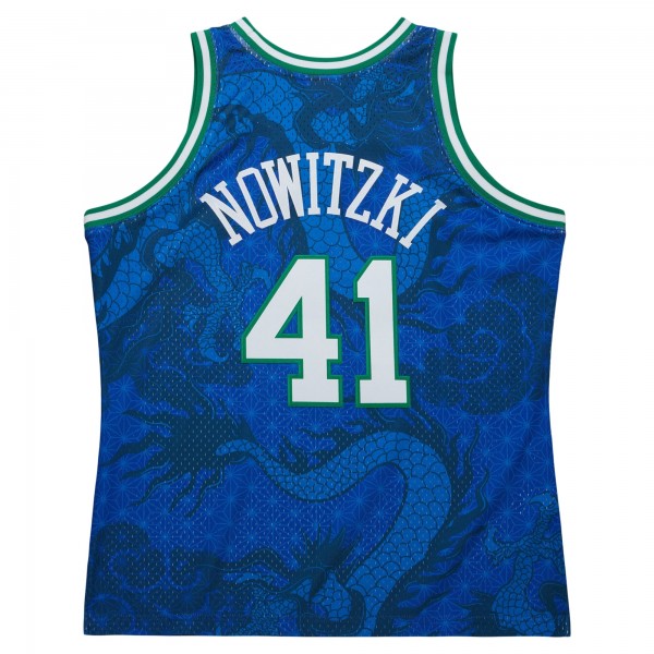Игровая джерси Dirk Nowitzki Dallas Mavericks Mitchell & Ness 1998-2019 Hardwood Classics Asian Heritage 6.0 Swingman Throwback Player - Blue