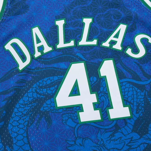 Игровая джерси Dirk Nowitzki Dallas Mavericks Mitchell & Ness 1998-2019 Hardwood Classics Asian Heritage 6.0 Swingman Throwback Player - Blue