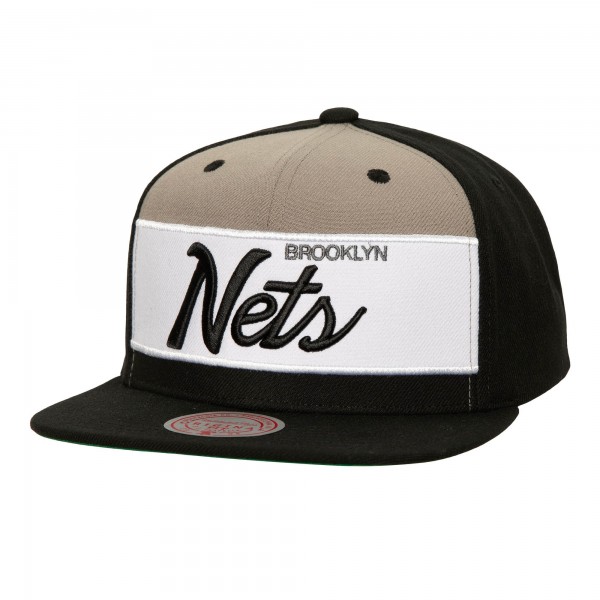 Бейсболка Brooklyn Nets Mitchell & Ness Retro Sport Color Block Script - White/Black