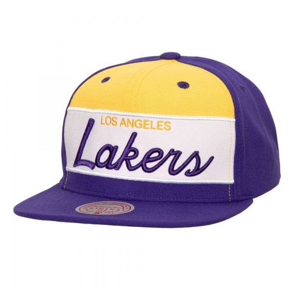 Бейсболка Los Angeles Lakers Mitchell & Ness White/Purple Retro Sport Color Block Script