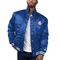 Philadelphia 76ers Starter x Levis Royal Silver Label Trucker Satin Full-Snap Jacket