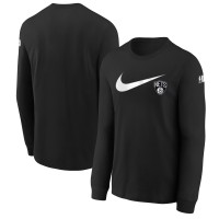 Футболка с длинным рукавом Youth Brooklyn Nets Nike Black Swoosh