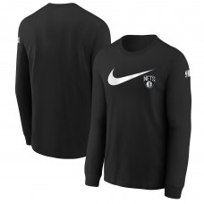 Футболка с длинным рукавом Youth Brooklyn Nets Nike Black Swoosh