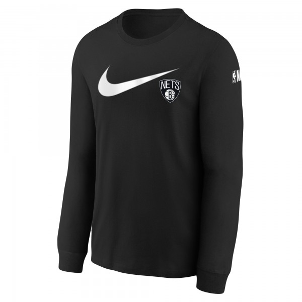 Футболка с длинным рукавом Youth Brooklyn Nets Nike Black Swoosh