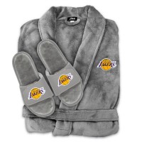 Шлепки Los Angeles Lakers ISlide Unisex Faux Fur & Robe Bundle - Gray