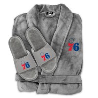 Unisex Philadelphia 76ers ISlide Gray Faux Fur Slide Sandals & Robe Bundle