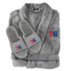 Unisex Philadelphia 76ers ISlide Gray Faux Fur Slide Sandals & Robe Bundle