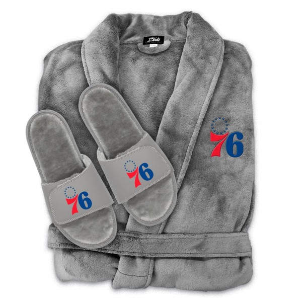 Unisex Philadelphia 76ers ISlide Gray Faux Fur Slide Sandals & Robe Bundle