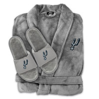 Шлепанцы Unisex San Antonio Spurs ISlide Gray Faux Fur Slide & Robe Bundle