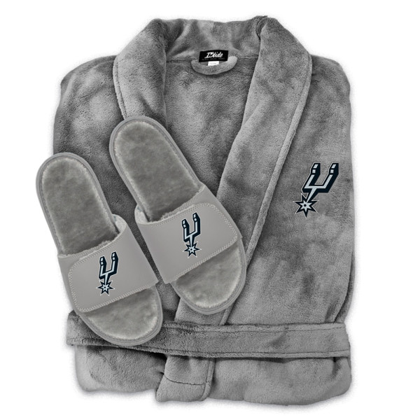 Шлепанцы Unisex San Antonio Spurs ISlide Gray Faux Fur Slide & Robe Bundle