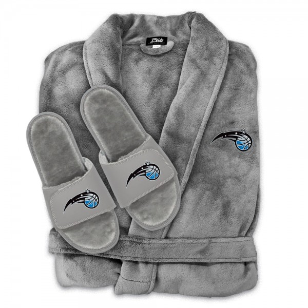 Unisex Orlando Magic ISlide Gray Faux Fur Slide Sandals & Robe Bundle