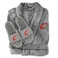 Unisex Cleveland Cavaliers ISlide Gray Faux Fur Slide Sandals & Robe Bundle