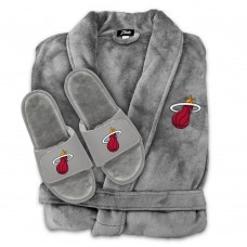 Unisex Miami Heat ISlide Gray Faux Fur Slide Sandals & Robe Bundle