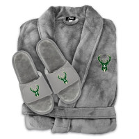 Unisex Milwaukee Bucks ISlide Gray Faux Fur Slide Sandals & Robe Bundle