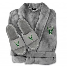 Unisex Milwaukee Bucks ISlide Gray Faux Fur Slide Sandals & Robe Bundle