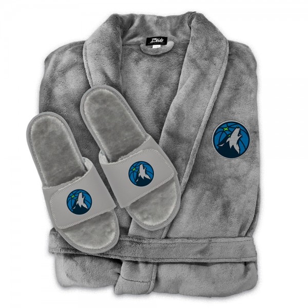 Халат и тапочки Minnesota Timberwolves ISlide Unisex Faux Fur - Gray