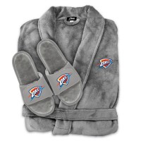 Unisex Oklahoma City Thunder ISlide Gray Faux Fur Slide Sandals & Robe Bundle