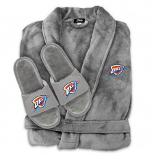 Unisex Oklahoma City Thunder ISlide Gray Faux Fur Slide Sandals & Robe Bundle