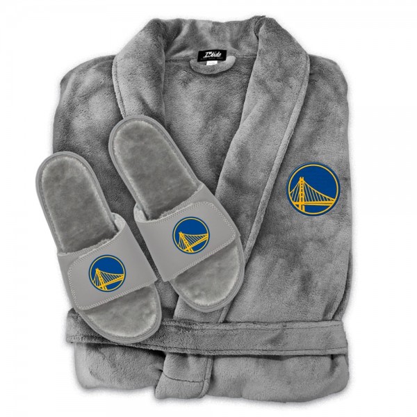 Халат и тапочки Unisex Golden State Warriors ISlide Gray Faux Fur