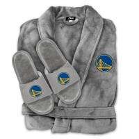 Unisex Golden State Warriors ISlide Gray Faux Fur Slide Sandals & Robe Bundle