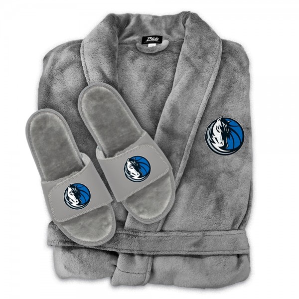 Халат и тапочки Dallas Mavericks ISlide Unisex Faux Fur - Gray