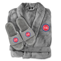 Unisex Detroit Pistons ISlide Gray Faux Fur Slide Sandals & Robe Bundle