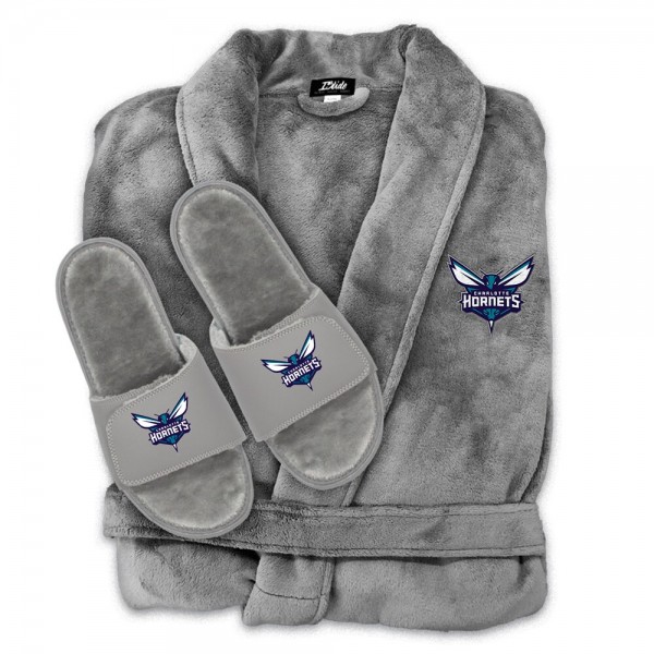 Халат и тапки Unisex Charlotte Hornets ISlide Gray Faux Fur