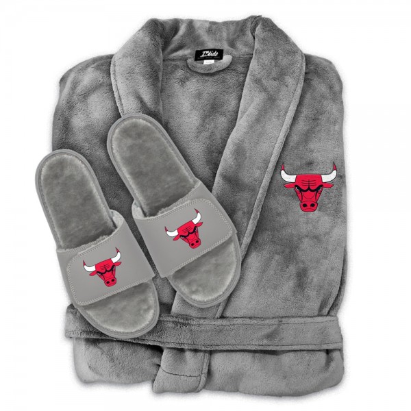 Халат и тапки Unisex Chicago Bulls ISlide Gray Faux Fur