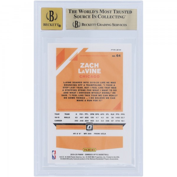 Zach LaVine Chicago Bulls Autographed 2019-20 Panini Donruss Optic Fanatics Box Set #64 Beckett Fanatics Witnessed Authenticated 9.5/10 Card