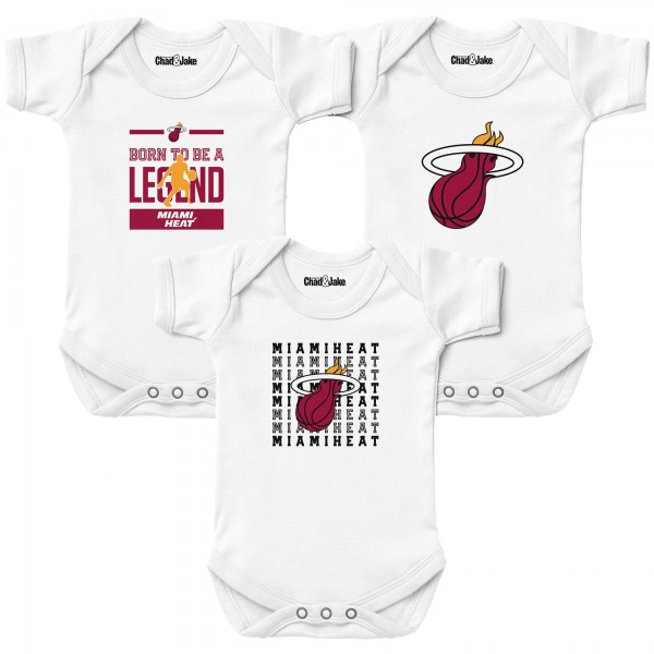 Newborn & Малышам Miami Heat Chad & Jake White 3-Pack Bodysuit Set