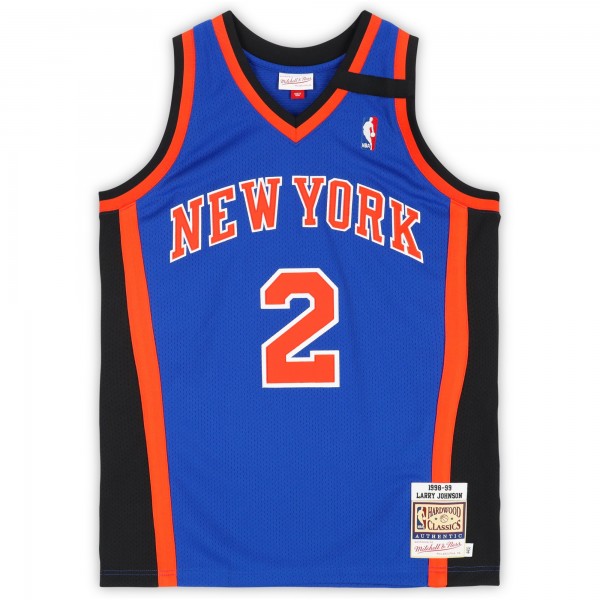 Larry Johnson New York Knicks Autographed Fanatics Authentic Mitchell and Ness 1998-99 Blue Authentic Jersey