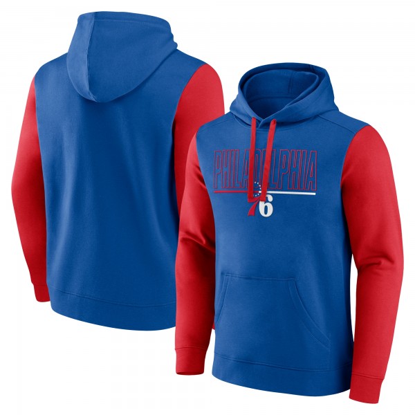 Philadelphia 76ers Logo Athletic Royal Outline Colorblock Pullover Hoodie