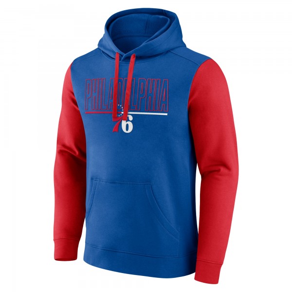 Philadelphia 76ers Logo Athletic Royal Outline Colorblock Pullover Hoodie