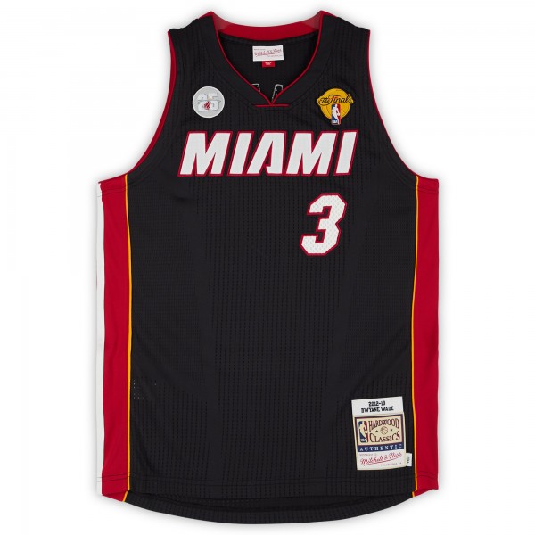 Игровая джерси Dwyane Wade Miami Heat Autographed Fanatics Authentic Black Mitchell & Ness 2012-13 Authentic with 25th Anniversary & NBA Finals Patches