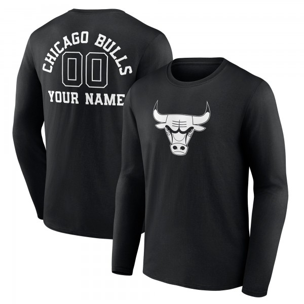 Футболка с длинным рукавом Chicago Bulls Black Personalized Name & Number Monochrome