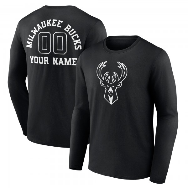 Футболка с длинным рукавом Milwaukee Bucks Personalized Name & Number Monochrome - Black