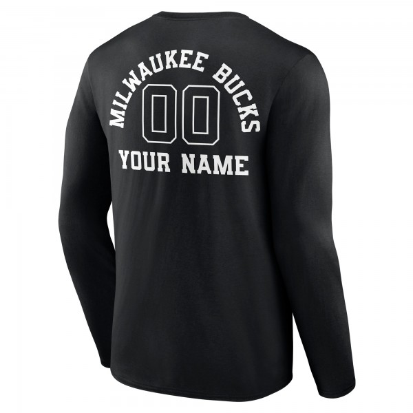 Футболка с длинным рукавом Milwaukee Bucks Personalized Name & Number Monochrome - Black