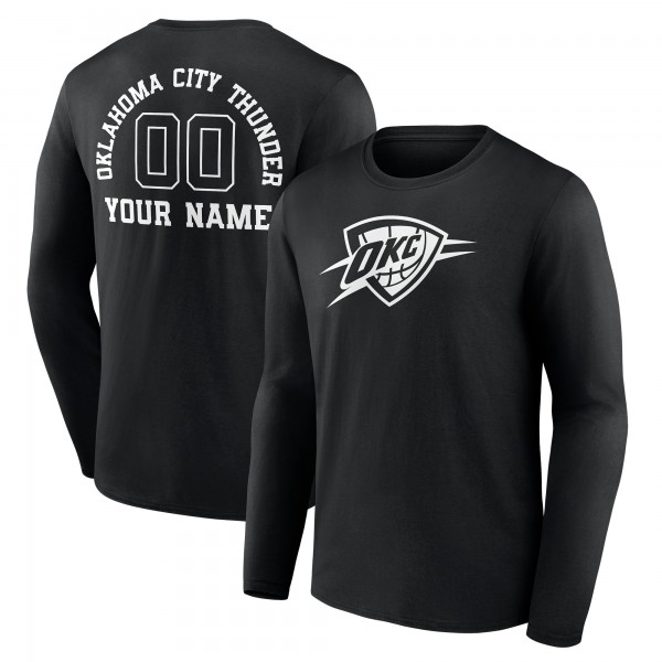 Футболка с длинным рукавом Oklahoma City Thunder Black Personalized Name & Number Monochrome