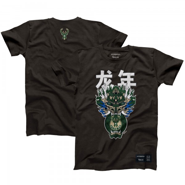 Футболка Milwaukee Bucks Hyperfly Unisex Year of the Dragon Lunar New Year Collection - Heather Black