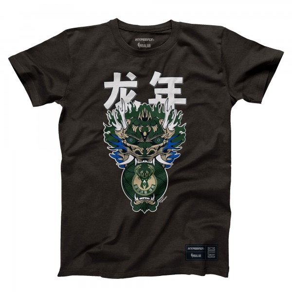 Футболка Milwaukee Bucks Hyperfly Unisex Year of the Dragon Lunar New Year Collection - Heather Black